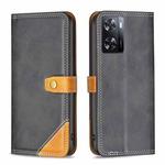 For OPPO A57 4G Color Matching Double Sewing Thread Leather Phone Case(Black)