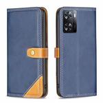 For OPPO A57 4G Color Matching Double Sewing Thread Leather Phone Case(Blue)