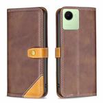 For Realme C30 Color Matching Double Sewing Thread Leather Phone Case(Brown)