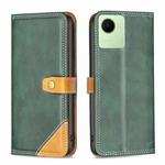 For Realme C30 Color Matching Double Sewing Thread Leather Phone Case(Green)