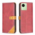 For Realme C30 Color Matching Double Sewing Thread Leather Phone Case(Red)