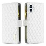For Nothing Phone 1 Diamond Lattice Zipper Wallet Leather Flip Phone Case(White)