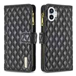 For Nothing Phone 1 Diamond Lattice Zipper Wallet Leather Flip Phone Case(Black)