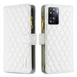 For OPPO A57 4G Diamond Lattice Zipper Wallet Leather Flip Phone Case(White)