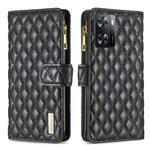 For OPPO A57 4G Diamond Lattice Zipper Wallet Leather Flip Phone Case(Black)