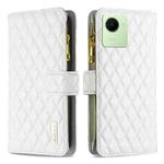 For Realme C30 Diamond Lattice Zipper Wallet Leather Flip Phone Case(White)