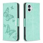 For Nothing Phone 1 Two Butterflies Embossing Leather Phone Case(Green)