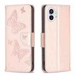 For Nothing Phone 1 Two Butterflies Embossing Leather Phone Case(Rose Gold)