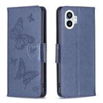 For Nothing Phone 1 Two Butterflies Embossing Leather Phone Case(Blue)