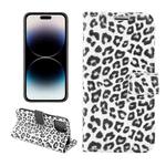 For iPhone 14 Pro Max Leopard Pattern Horizontal Flip Leather Phone Case (White)