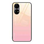 For Huawei P50 Pro Gradient Color Glass Case(Yellow Pink)