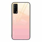 For Huawei Enjoy 20 SE Gradient Color Glass Case(Yellow Pink)