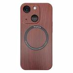 For iPhone 14 Plus Skin Feel Wood Texture MagSafe Magnetic Phone Case (Red)