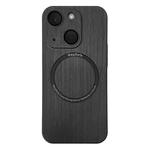 For iPhone 14 Plus Skin Feel Wood Texture MagSafe Magnetic Phone Case (Grey)