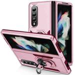 For Samsung Galaxy Z Fold4 PC + TPU Shockproof All Inclusive Phone Case with Holder(Pink+Rose Red)