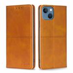 For iPhone 14 Cow Texture Magnetic Leather Phone Case (Light Brown)