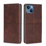 For iPhone 14 Cow Texture Magnetic Leather Phone Case (Dark Brown)
