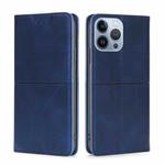 For iPhone 14 Pro Max Cow Texture Magnetic Leather Phone Case (Blue)