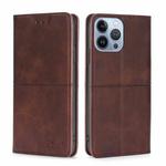 For iPhone 14 Pro Max Cow Texture Magnetic Leather Phone Case (Dark Brown)