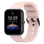 For Amazfit Bip 3 20mm Step Silicone Strap Stainless Steel Black Buckle(Light Pink)