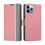 For iPhone 14 Pro Max Twill Texture Side Button Leather Phone Case (Pink)