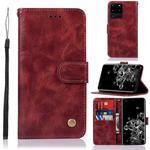 For Galaxy S20 Ultra Retro Copper Button Crazy Horse Horizontal Flip PU Leather Case with Holder & Card Slots & Wallet & Lanyard(Wine Red)