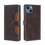 For iPhone 14 Plus Skin Feel Magnetic Buckle Leather Phone Case (Brown)