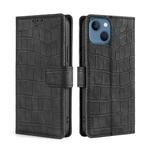 For iPhone 14 Skin Feel Crocodile Magnetic Clasp Leather Phone Case (Black)