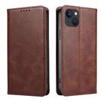 For iPhone 14 Calf Texture Magnetic Flip Leather Phone Case (Brown)