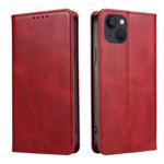 For iPhone 14 Plus Calf Texture Magnetic Flip Leather Phone Case (Red)