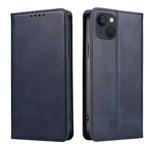 For iPhone 14 Plus Calf Texture Magnetic Flip Leather Phone Case (Blue)