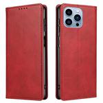 For iPhone 14 Pro Max Calf Texture Magnetic Flip Leather Phone Case (Red)