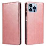 Calf Texture Magnetic Flip Leather Phone Case For iPhone 14 Pro Max(Rose Gold)