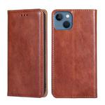 For iPhone 14 Plus Gloss Oil Solid Color Magnetic Leather Phone Case (Brown)