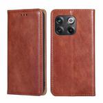 For OnePlus 10T Gloss Oil Solid Color Magnetic Leather Phone Case(Brown)