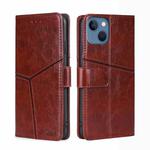 For iPhone 14 Plus Geometric Stitching Leather Phone Case (Dark Brown)