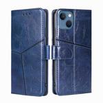 For iPhone 14 Plus Geometric Stitching Leather Phone Case (Blue)