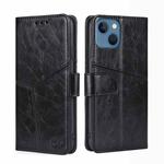For iPhone 14 Plus Geometric Stitching Leather Phone Case (Black)