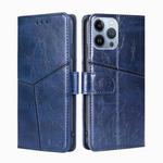 For iPhone 14 Pro Geometric Stitching Leather Phone Case(Blue)