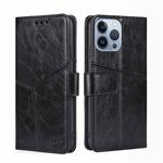 For iPhone 14 Pro Max Geometric Stitching Leather Phone Case (Black)