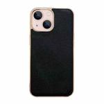 For iPhone 14 Plus Genuine Leather Luolai Series Nano Electroplating Phone Case (Black)
