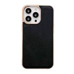 For iPhone 14 Pro Genuine Leather Luolai Series Nano Electroplating Phone Case(Black)