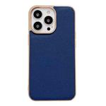 For iPhone 13 Pro Genuine Leather Luolai Series Nano Electroplating Phone Case (Dark Blue)