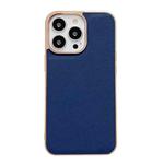 For iPhone 13 Pro Max Genuine Leather Luolai Series Nano Electroplating Phone Case (Dark Blue)