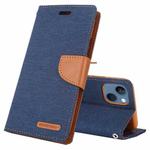 For iPhone 14 GOOSPERY CANVAS DIARY Canvas Texture Flip Leather Phone Case (Navy Blue)