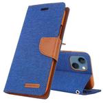 For iPhone 14 GOOSPERY CANVAS DIARY Canvas Texture Flip Leather Phone Case (Blue)