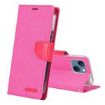 For iPhone 14 Plus GOOSPERY CANVAS DIARY Canvas Texture Flip Leather Phone Case (Rose Red)