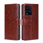 For vivo iQOO 10 Geometric Stitching Leather Phone Case(Dark Brown)