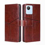 For Realme C30 4G/Narzo 50i Prime Geometric Stitching Leather Phone Case(Dark Brown)
