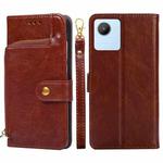 For Realme C30 4G/Narzo 50i Prime Zipper Bag Leather Phone Case(Brown)